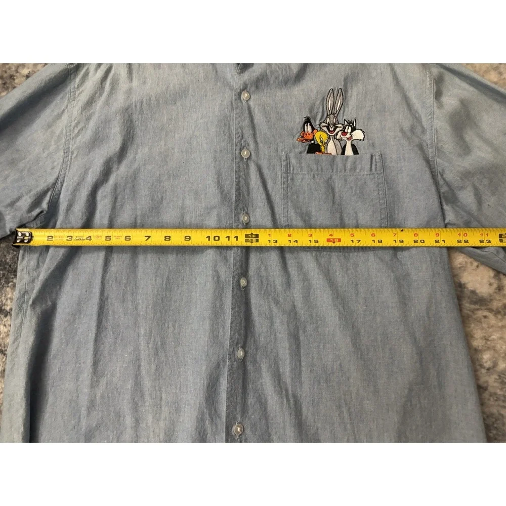 Vintage Acme‎ Clothing Co Looney Tunes Button Up Shirt Men's Size L Denim Look